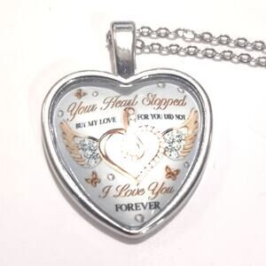925 Silver Chain Heart Necklace Funeral Death Mourning Pendant Message Gift NEW